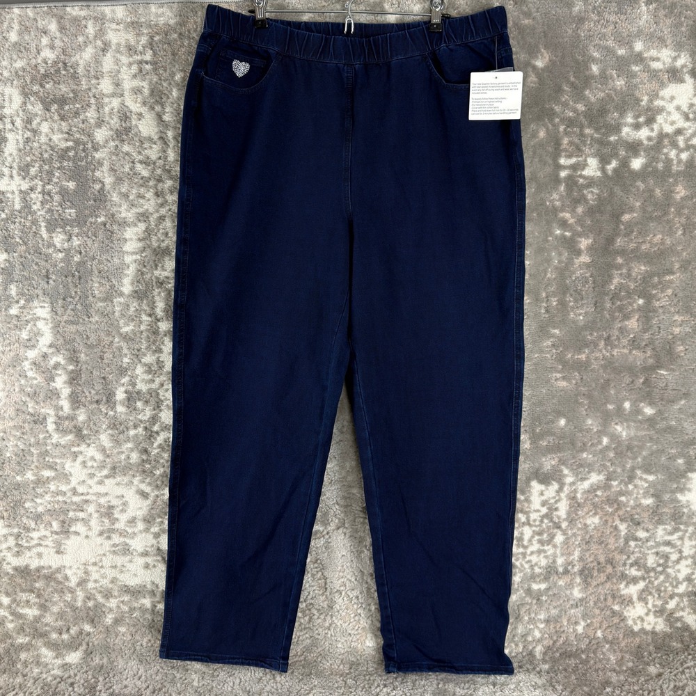 Quacker Factory Plus Size 1X Short DreamJeannes Heart Pull On Denim Pants Blue